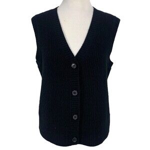 Quince Mongolian Cashmere Fisherman Sweater Vest Ribbed Womens M Black